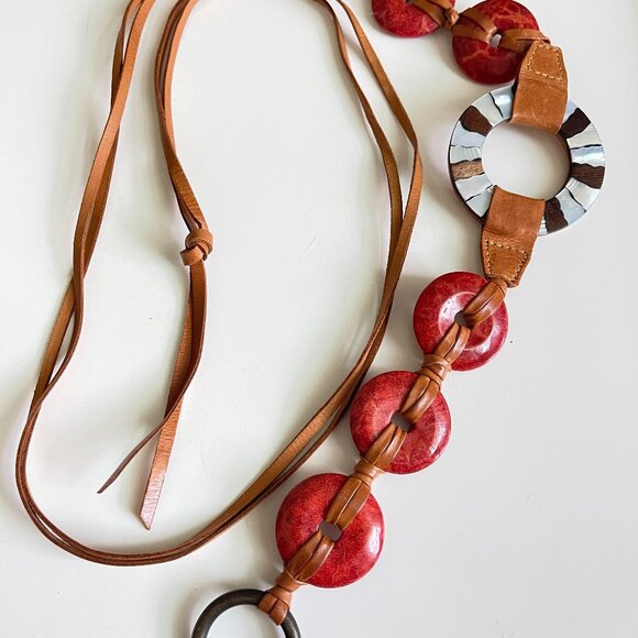 Elegant Red and Brown Women's Belt - Picture 2 of 6